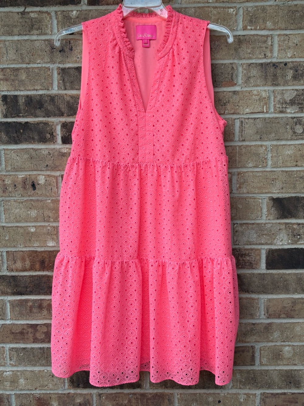 Lilly Pulitzer Novella Dress in Coral Neon Pink Mini Medallion Eyelet Lined XL - Picture 4 of 13